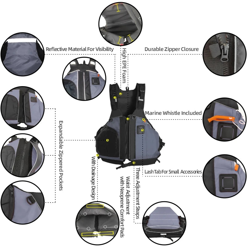 Daiseanuo-Life Jacket for Adults and Kids, Buoyancy Aids, PFD, Men Kayak, Rafting, Sailing, Sailing, Buoyancy, Pockets