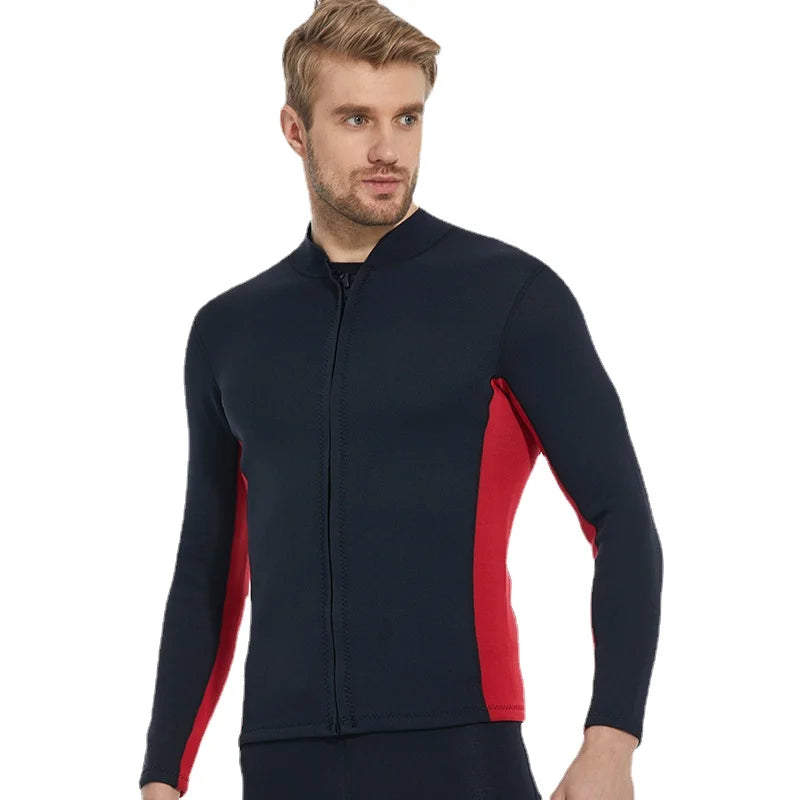 2MM Neoprene Diving Top Split Wetsuit Jacket Men's Water Sports Swimming Snorkeling Surfing Warm Wetsuit Top