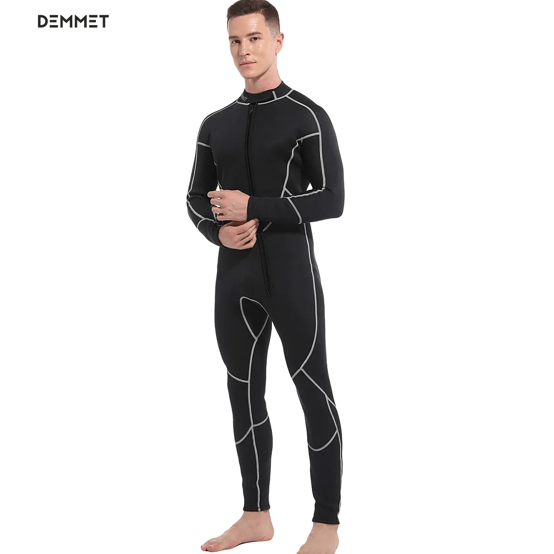 DEMMET 1.5mm SCR Men Neoprene One-piece Wetsuit Men's Long Sleeves Front Unzipper To Keep Warm And Cold Surf Snorkeling Kayak