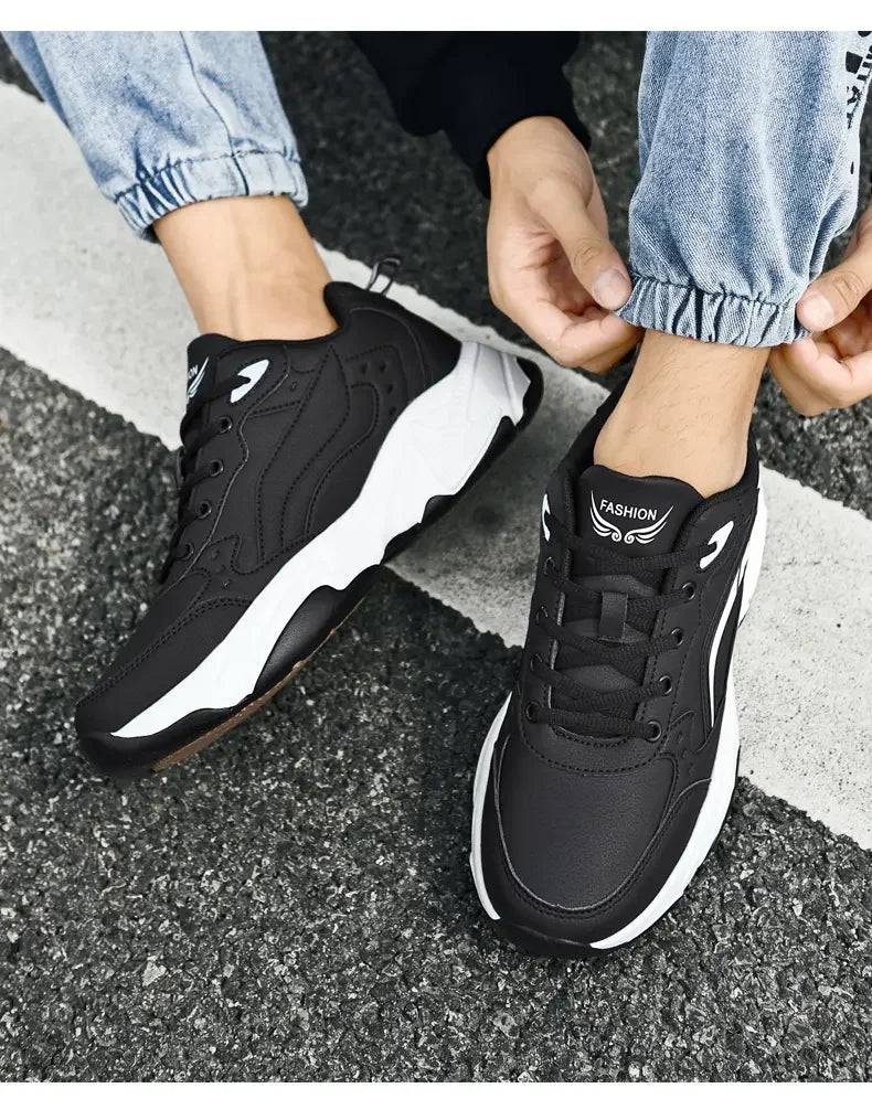 SYTK PU Leather Sneakers Men Casual Shoes Sports Boys Pure Black Plus Big Size 47 48 Tenis Masculino Shoes