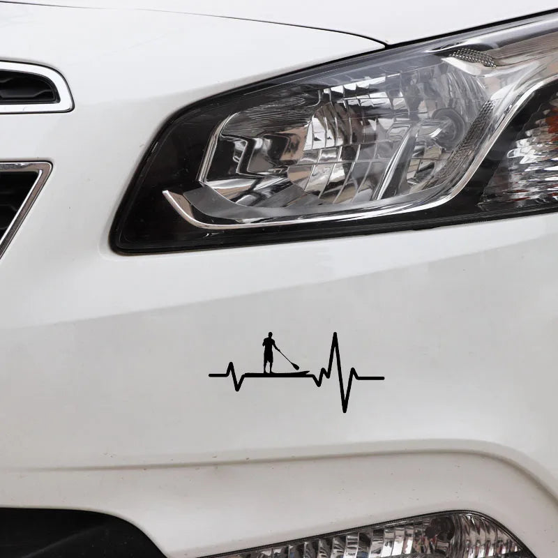 N516# Car Sticker Paddle Board SUP Stand Up Guy Heartbeat Vinyl Stickers Car Accessories Pegatinas Para Coche