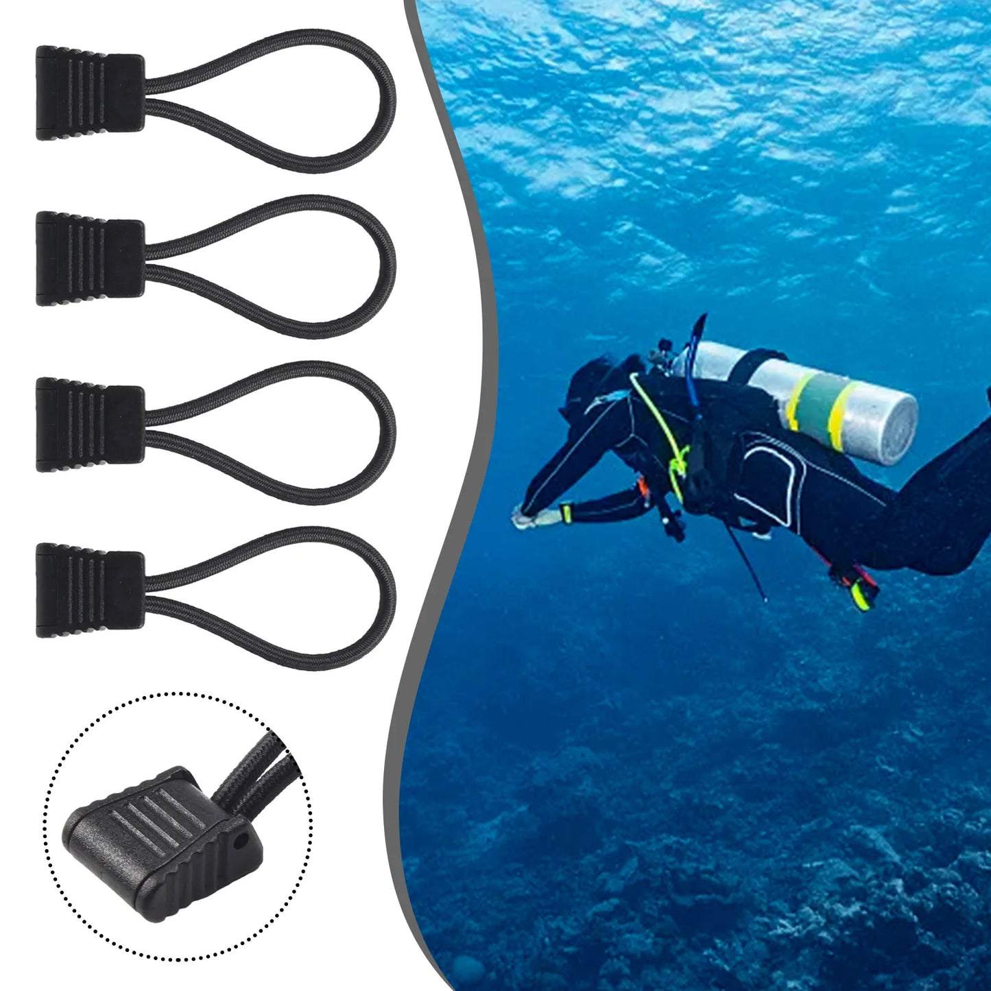 4pc Scuba Diving Dive Diver Hose Clip Retainer Holder Elastic Bungee Rope Tap Lightweight 6.5 Cm Diving Snorkel Attachment Rope