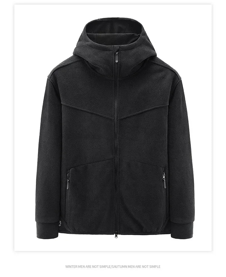 Autumn 2023 New Fleece Warm Coat Men Spring Windproof Casual Slim Jacket Men Hooded Polar Fleece Jacket Men Clothing