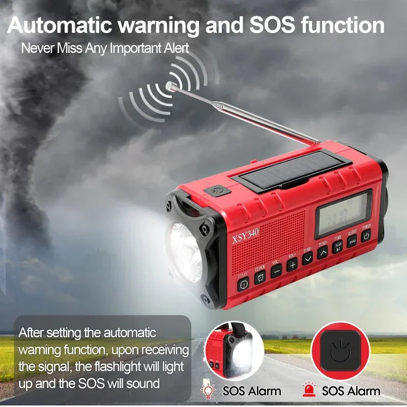 2025 Upgrade 10000mAh Emergency Weather Radio Solar Hand Crank AM/FM Portable Radio Headphone Jack Flashlight Reading Light SOS