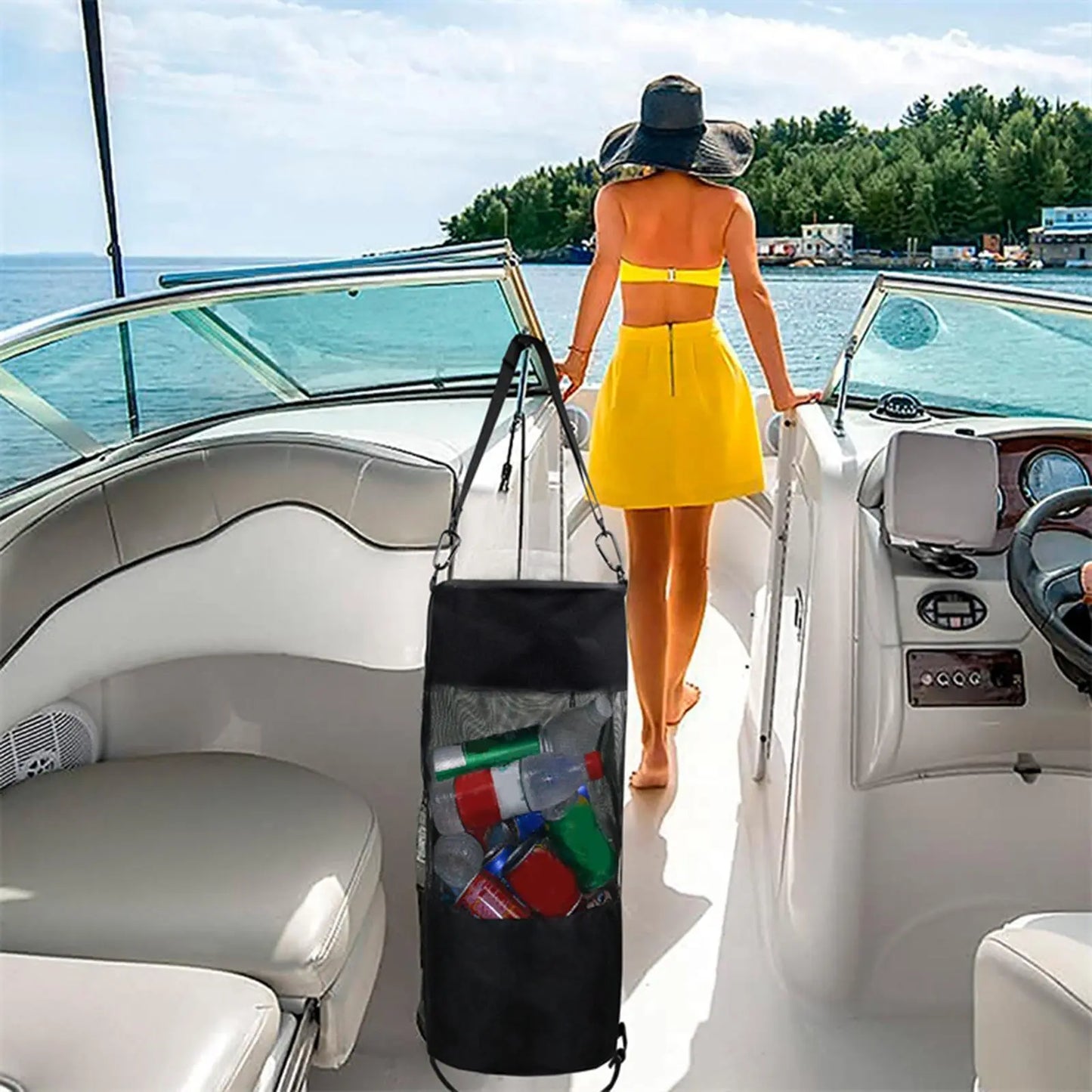 Saco de lixo portátil para barco, acessórios marinhos, durável, reutilizável, armazenamento, adequado para barcos, caiaque, praia, pesca, trailer