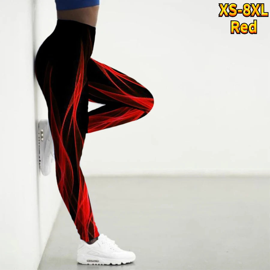 Women's Basic Ripple Printed Yoga Pants Elastic Yoga Leggings Gym Jogging Fitness Clothes Quick Dry Slim Pants XS-8XL
