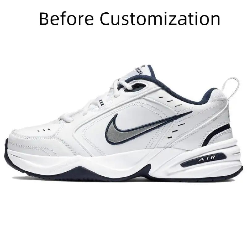 【Customize】Nike Air Monarch 4 Chunky Sneakers Unisex Low-top White/Silver/Black Sneakers shoes 415445-102