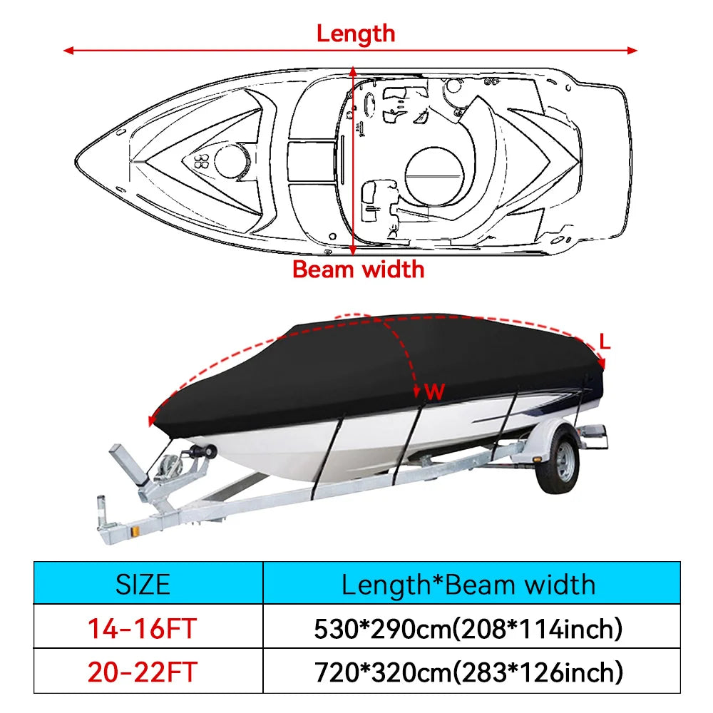 Boat Cover 190T 14-22FT Yacht Boat Cover Anti-UV Waterproof Dustproof Outdoor Protection Heavy Duty Marine Speedboat Cover