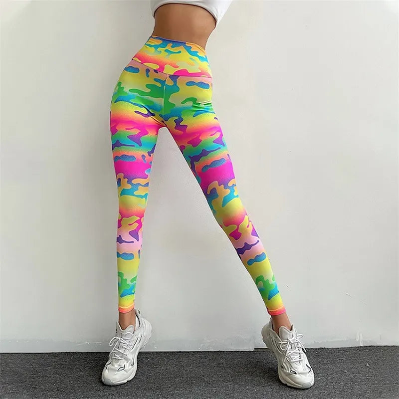 FCCEXIO Camouflage Leopard Print High Waist Leggins Fitness Sexy Leggings Tights Running Workout Pants Push Up Gym Leggings