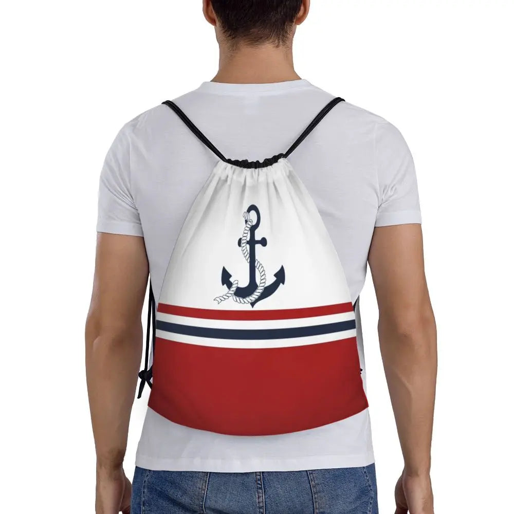 Custom Retro Vintage Nautical Anchor Drawstring Bags Men Women Foldable Gym Sports Sackpack Sailor Training Storage Backpacks