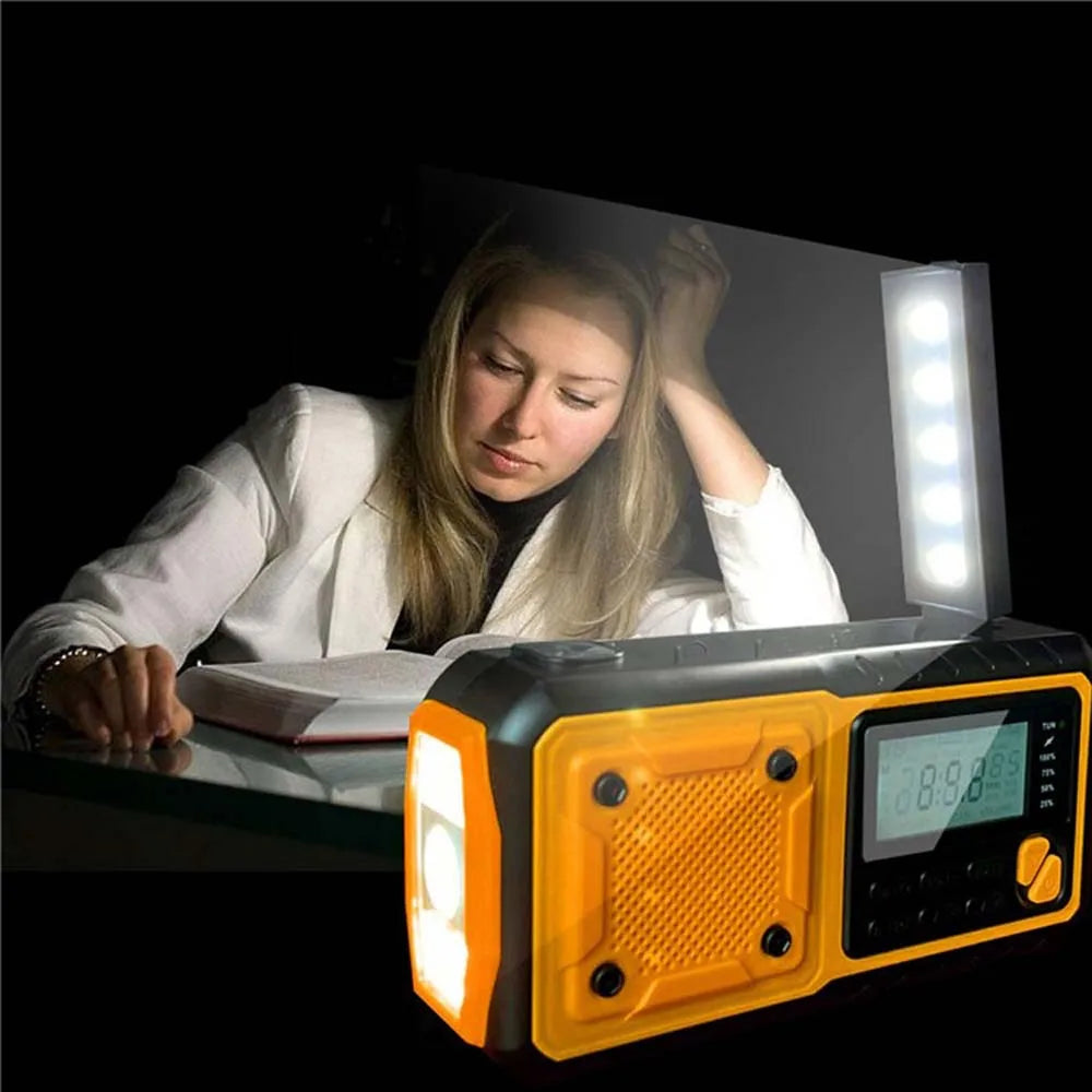 4000mAh Portable Emergency Solar Power Radio Hand Crank Charging AM/FM Weather Radio Led Reading Flashlight Bank Phone Charger