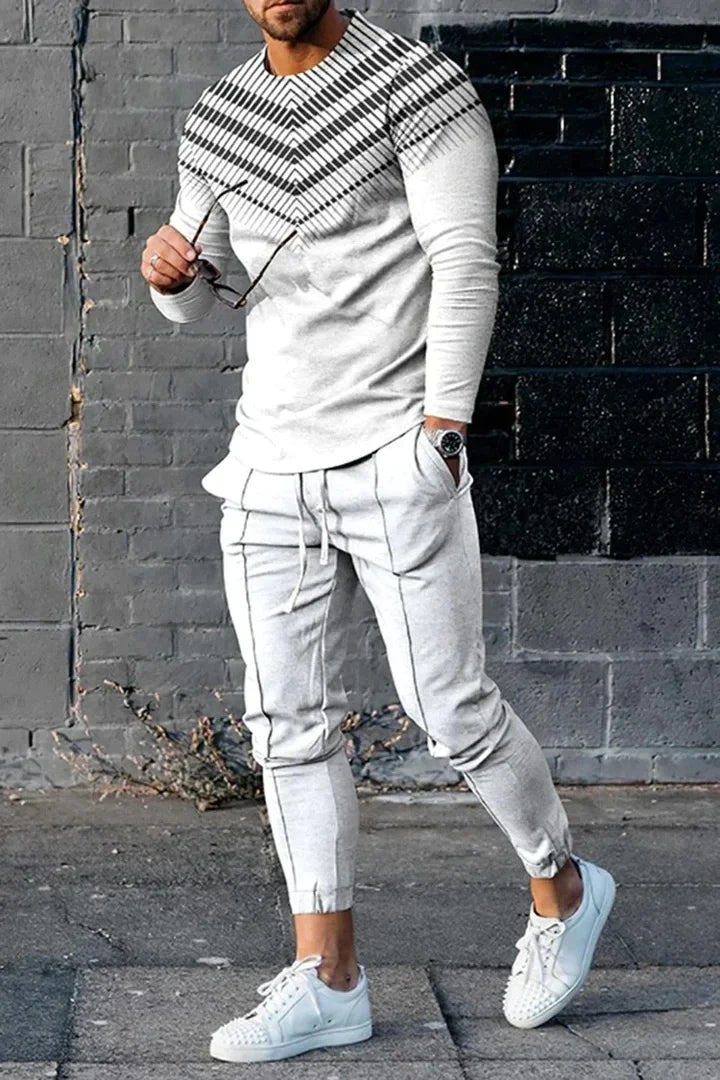 Men's Long Sleeve T-shirts and Pants Two Piece Black Classic Geometry 3D Printed Men's Sets Casual Suit nike tech fleece