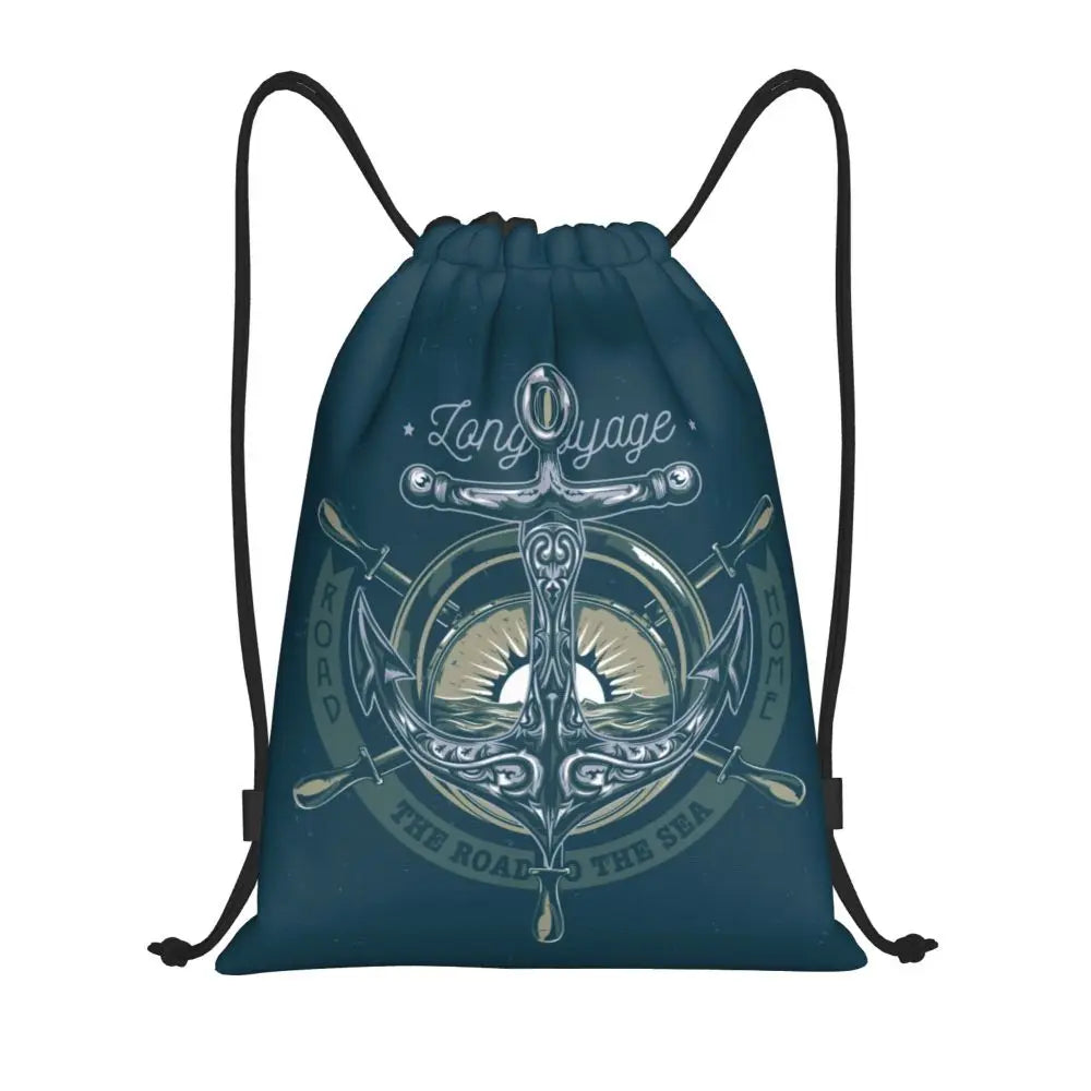 Custom Retro Vintage Nautical Anchor Drawstring Bags Men Women Foldable Gym Sports Sackpack Sailor Training Storage Backpacks