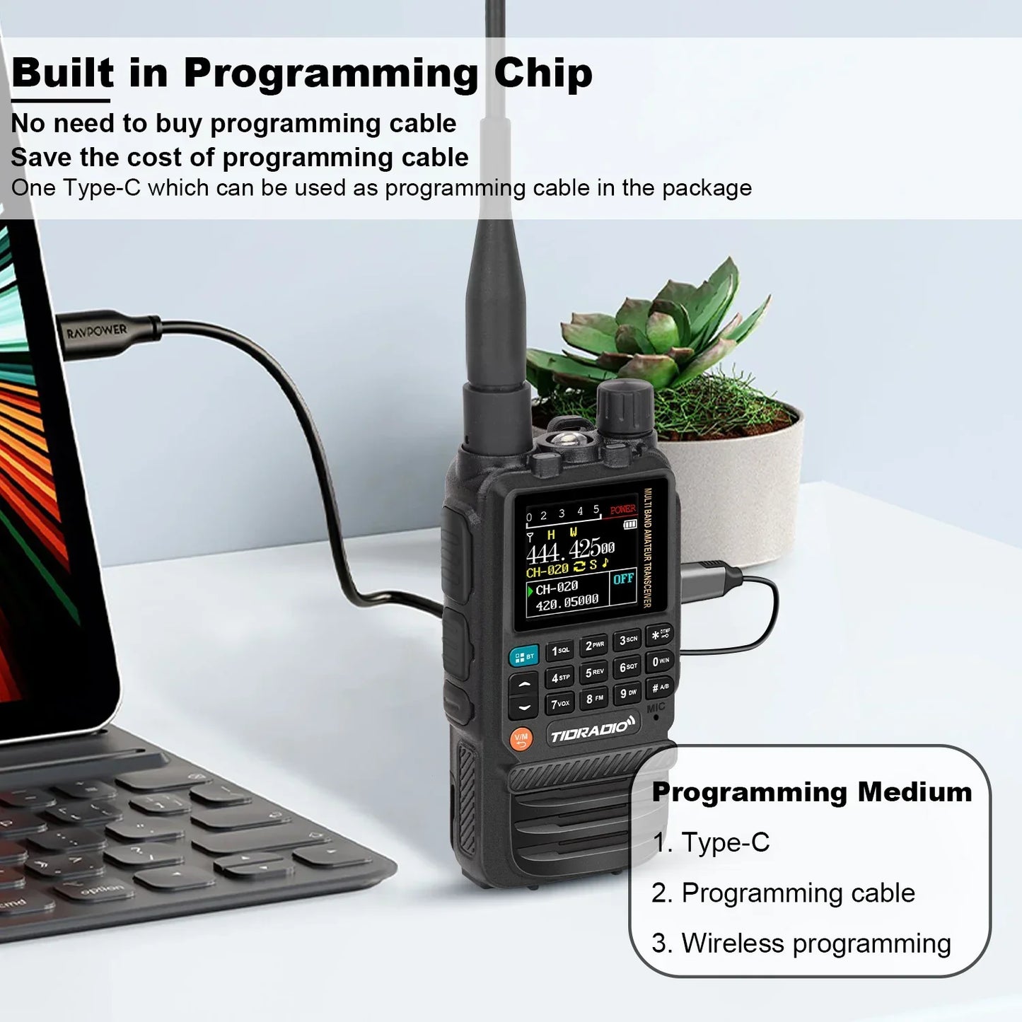 TIDRADIO H3 Long Range Walkie Talkie Phone APP Wireless Programming Air Band Ham Two Way Radio USB Type-C Programming &Charge