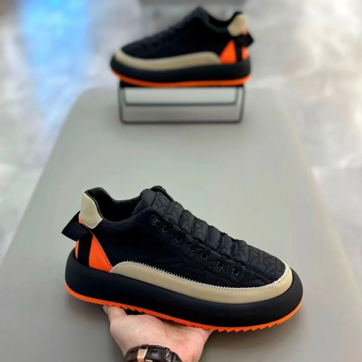 Men Chunky Sneakers Shoes Tennis Sports Slip-On Color Block Height Increased Skateboarding Walking Shoes Casual Shoes for Male