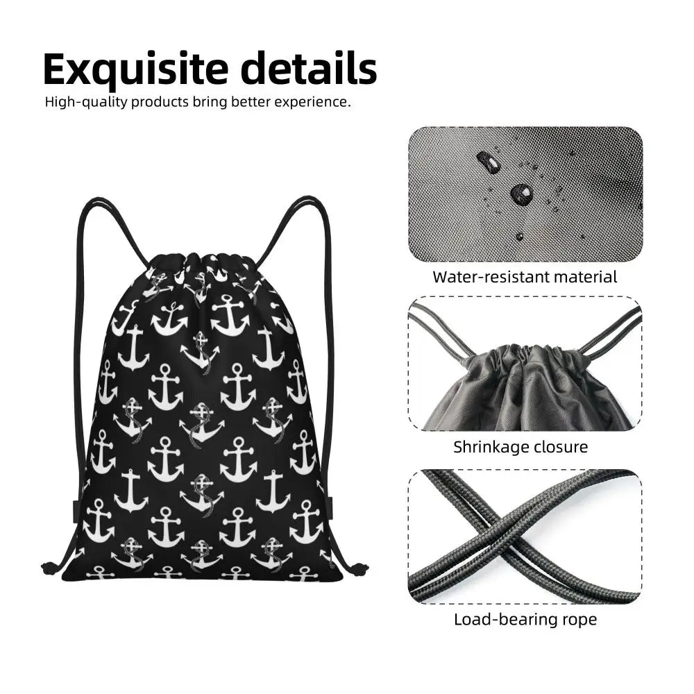 Custom Retro Vintage Nautical Anchor Drawstring Bags Men Women Foldable Gym Sports Sackpack Sailor Training Storage Backpacks
