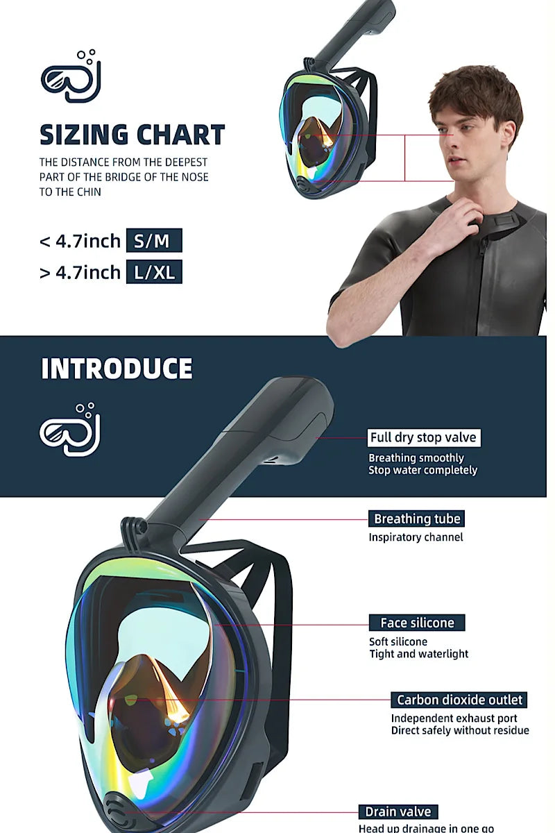 New Full Face Scuba Diving Mask Anti-fog Anti-UV Goggles With Camera Stand Under Water Wide Field Snorkeling Swimming Mask