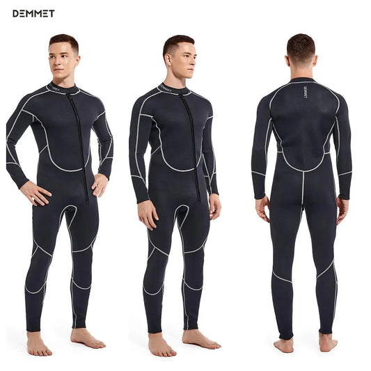 DEMMET 1.5mm SCR Men Neoprene One-piece Wetsuit Men's Long Sleeves Front Unzipper To Keep Warm And Cold Surf Snorkeling Kayak
