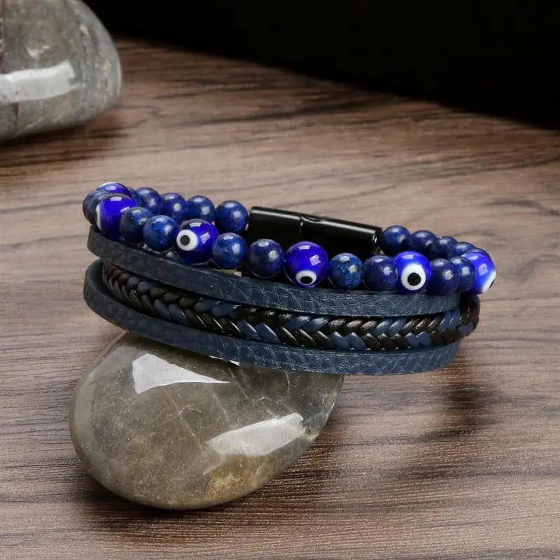 New Fashion Eyes Fatima Hand Leather Bracelets For Women Men Lucky Turkish Evil Eye Beaded Bracelet Couple Jewelry Gift