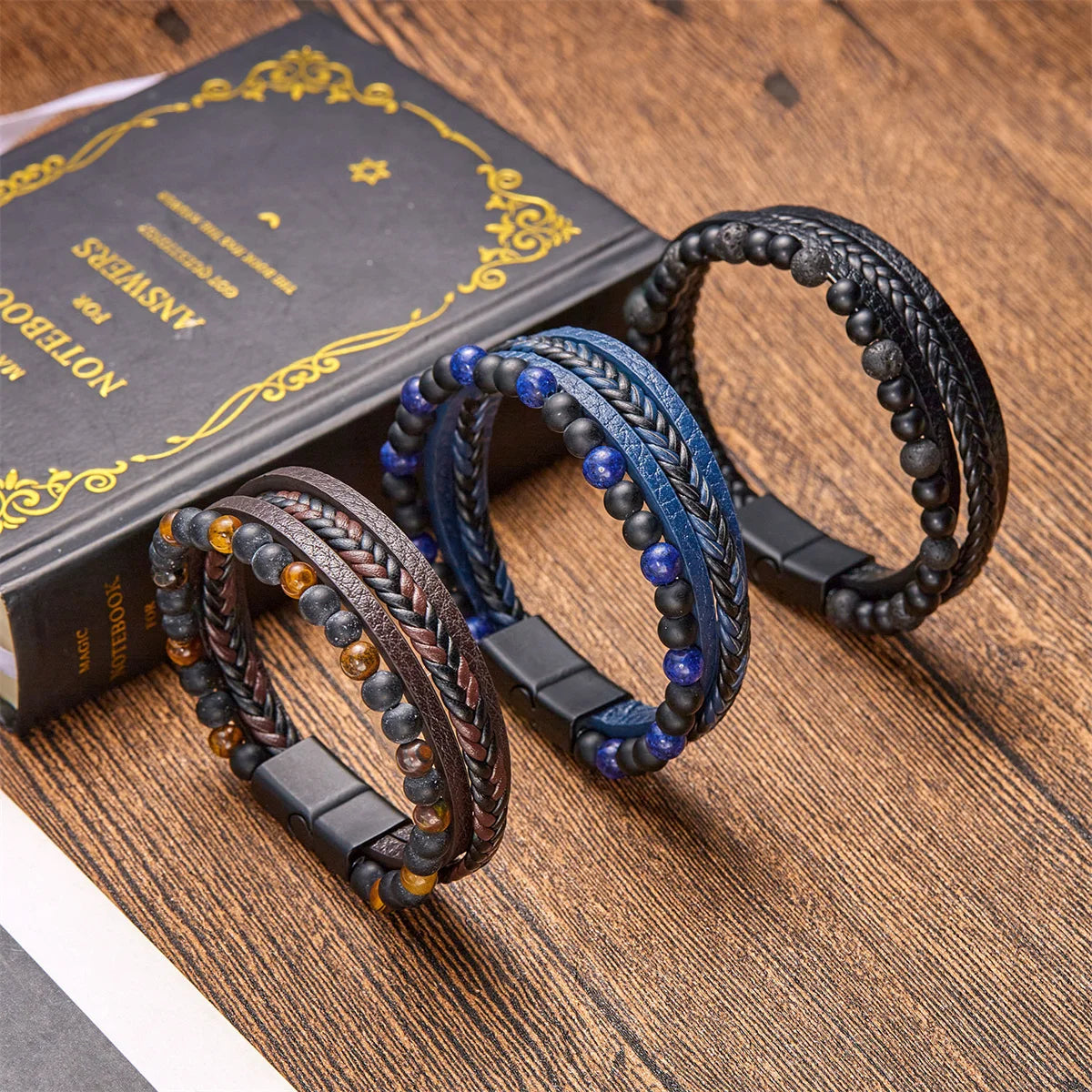 Classic Natural Stone Leather Bracelets For Men Women Multilayer Hand-Woven Cross Leather Bracelet Fashion Party Jewelry Gifts