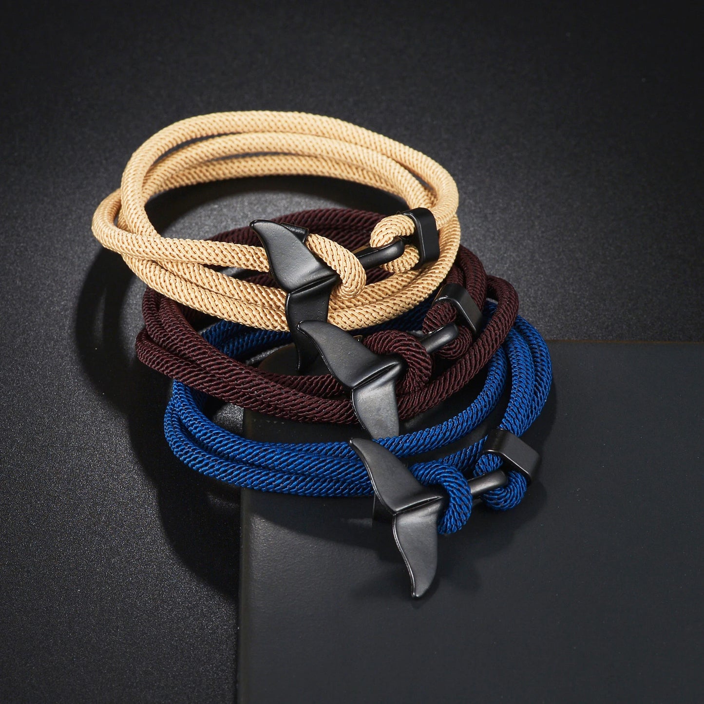 Fishtail Hook Bracelets Men Double Strand Nautical Survival Rope Paracord Bracelet Women Stainless Steel Sport Buckle
