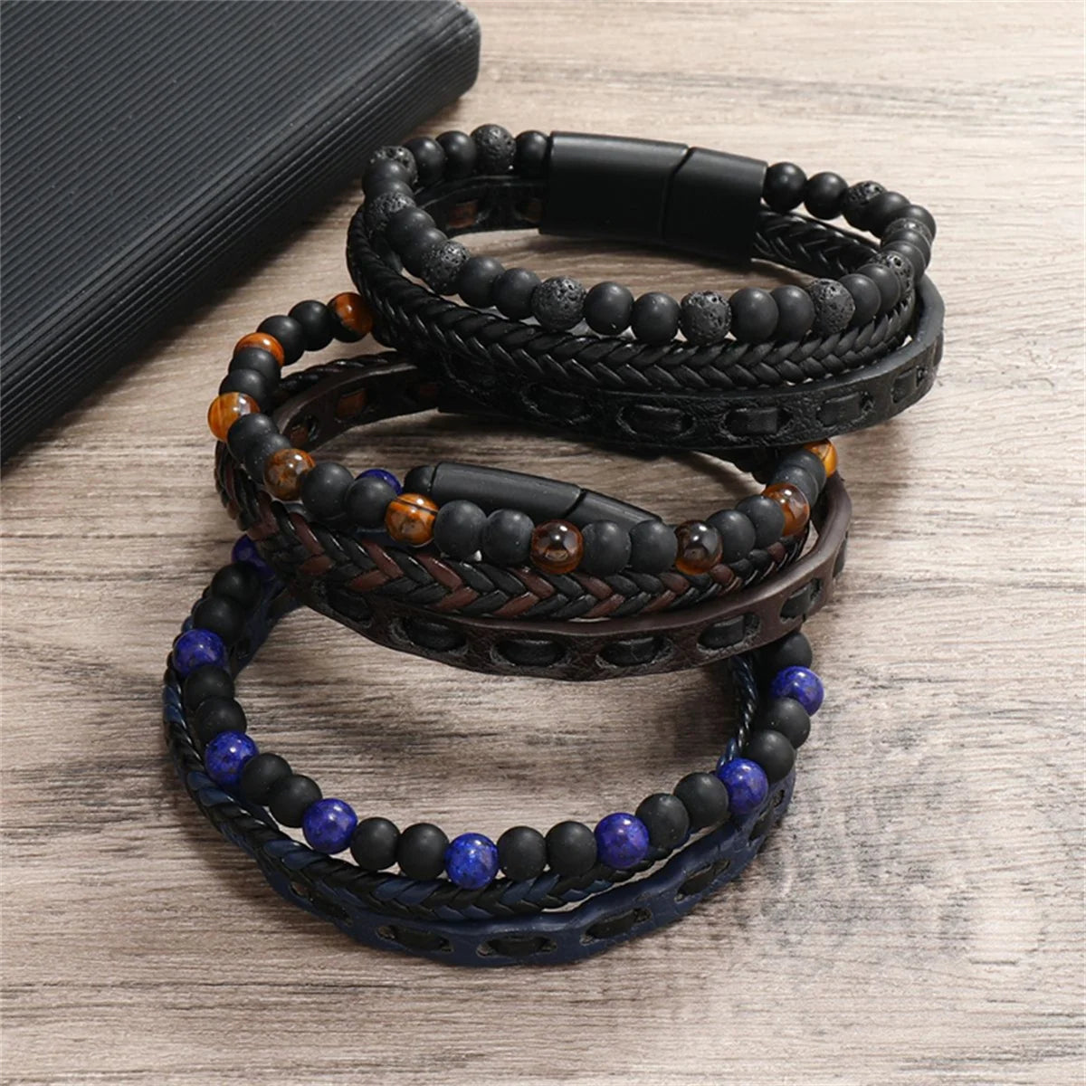 Classic Natural Stone Leather Bracelets For Men Women Multilayer Hand-Woven Cross Leather Bracelet Fashion Party Jewelry Gifts