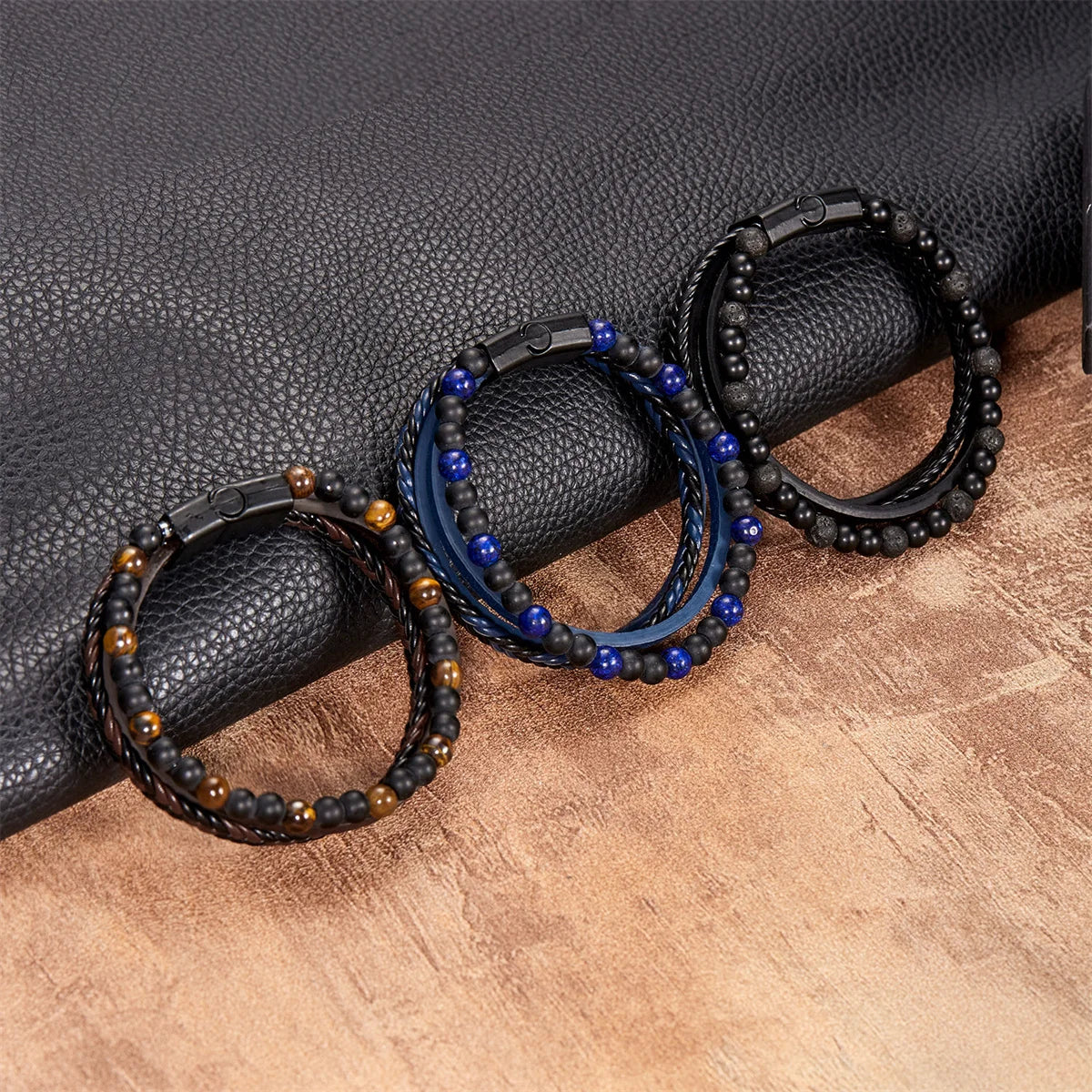 Classic Natural Stone Leather Bracelets For Men Women Multilayer Hand-Woven Cross Leather Bracelet Fashion Party Jewelry Gifts