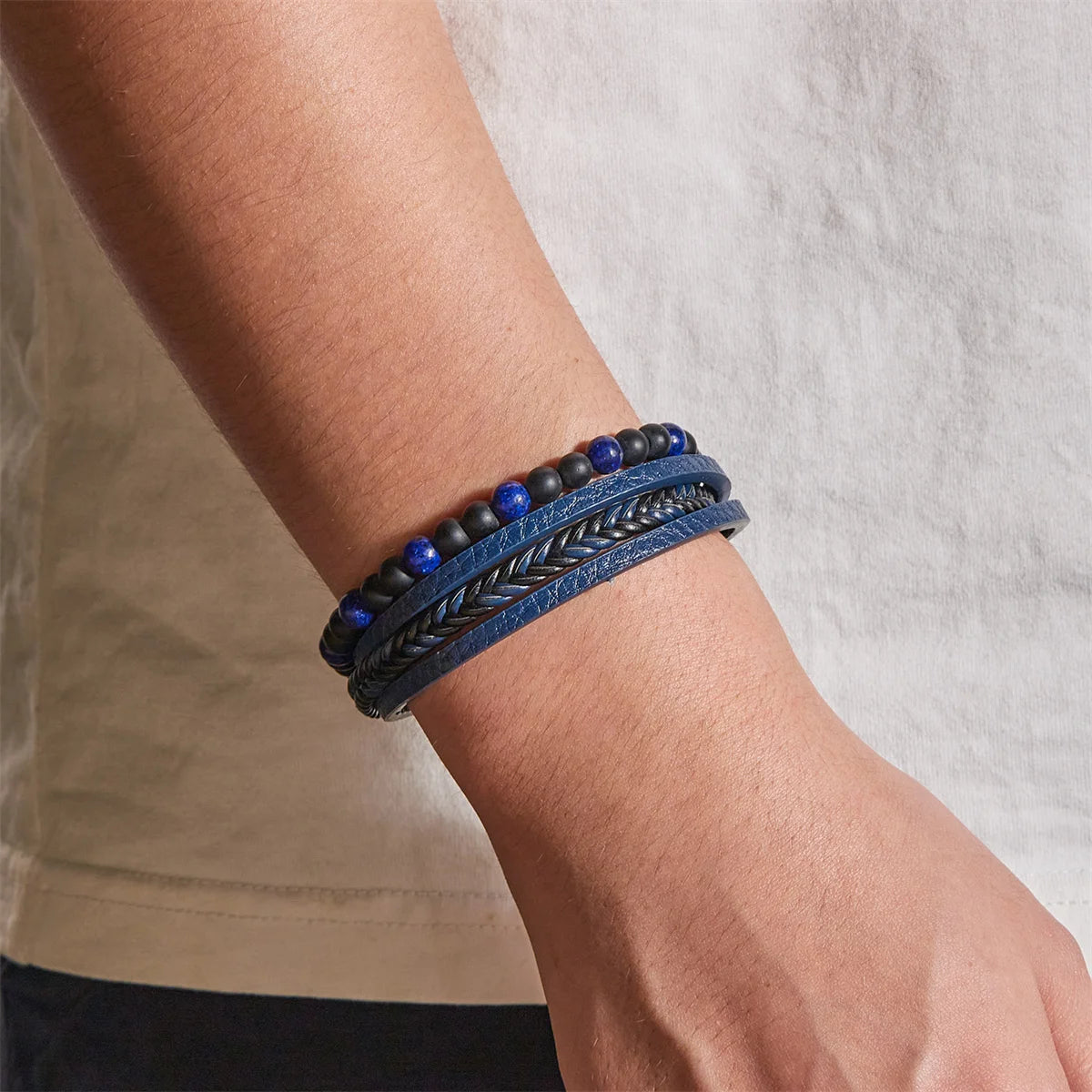 Classic Natural Stone Leather Bracelets For Men Women Multilayer Hand-Woven Cross Leather Bracelet Fashion Party Jewelry Gifts