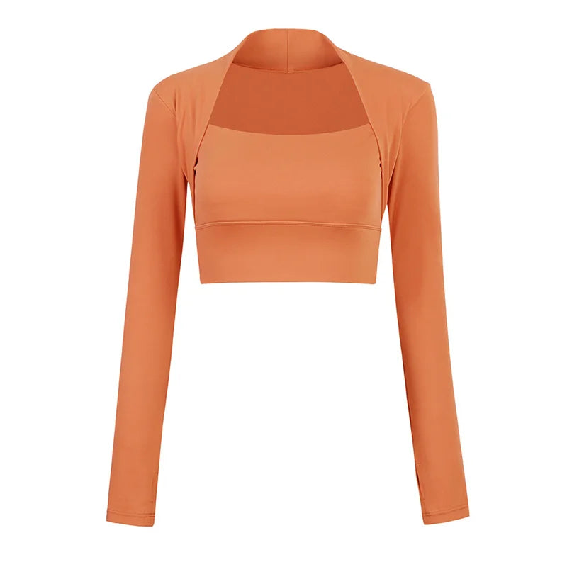 Aiithuug Padded Yoga Shirts Long Sleeve Yoga Crop Tops Low Cut Shirts Gym Shirt Workout Gym Top Insert Pads Slim Fit Sports Sexy