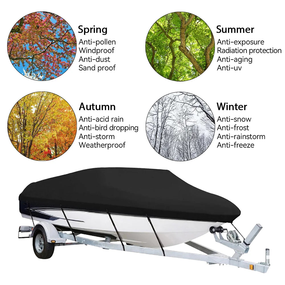 Boat Cover 190T 14-22FT Yacht Boat Cover Anti-UV Waterproof Dustproof Outdoor Protection Heavy Duty Marine Speedboat Cover