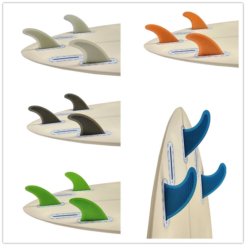 Tri fin set Single Tabs Fins S/M/L surf fins surfboard fin orange/yellow/blue/grey/green with black logo Honeycomb Fibreglass