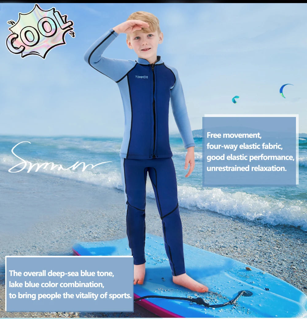 New Kids Wetsuit Neoprene 1.5mm/3mm Boys and Girls Thick Warm Scuba Diving Suit Underwater Free-diving Split Long Sleeve