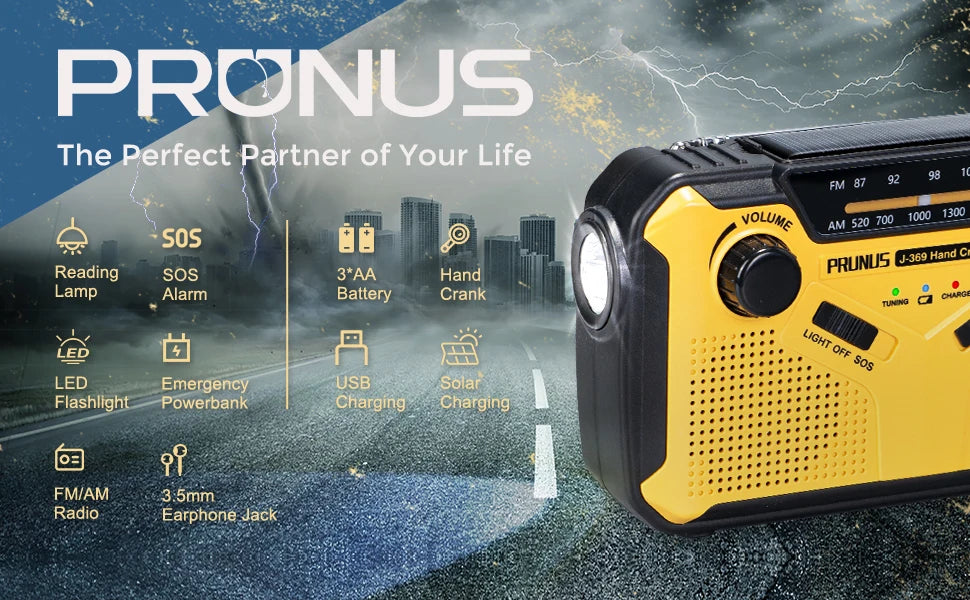 Emergency Radio AM/FM Portable Radio Solor Hand Crank USB AA Batteries Rechargeable Torch Reading Lamp SOS Alarm for Emergencies