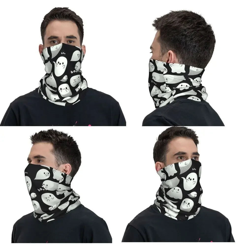 Ghost Pumpkin Halloween Bandana Neck Gaiter Printed Face Scarf Multifunction Cycling Scarf Outdoor Sports Adult Breathable