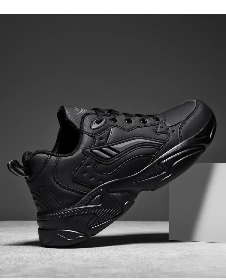 SYTK PU Leather Sneakers Men Casual Shoes Sports Boys Pure Black Plus Big Size 47 48 Tenis Masculino Shoes