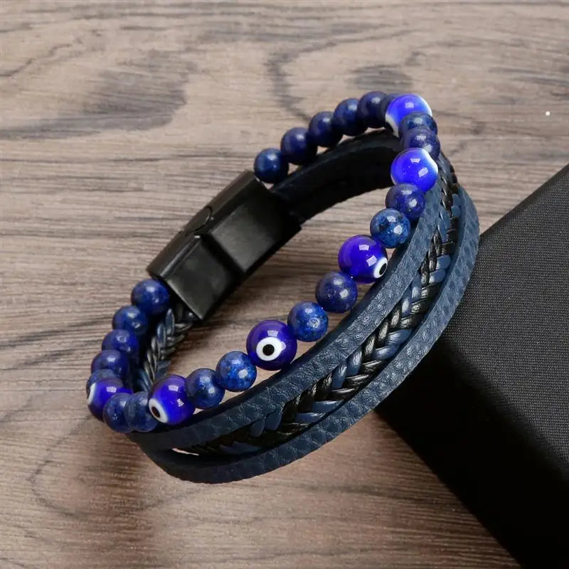 New Fashion Eyes Fatima Hand Leather Bracelets For Women Men Lucky Turkish Evil Eye Beaded Bracelet Couple Jewelry Gift
