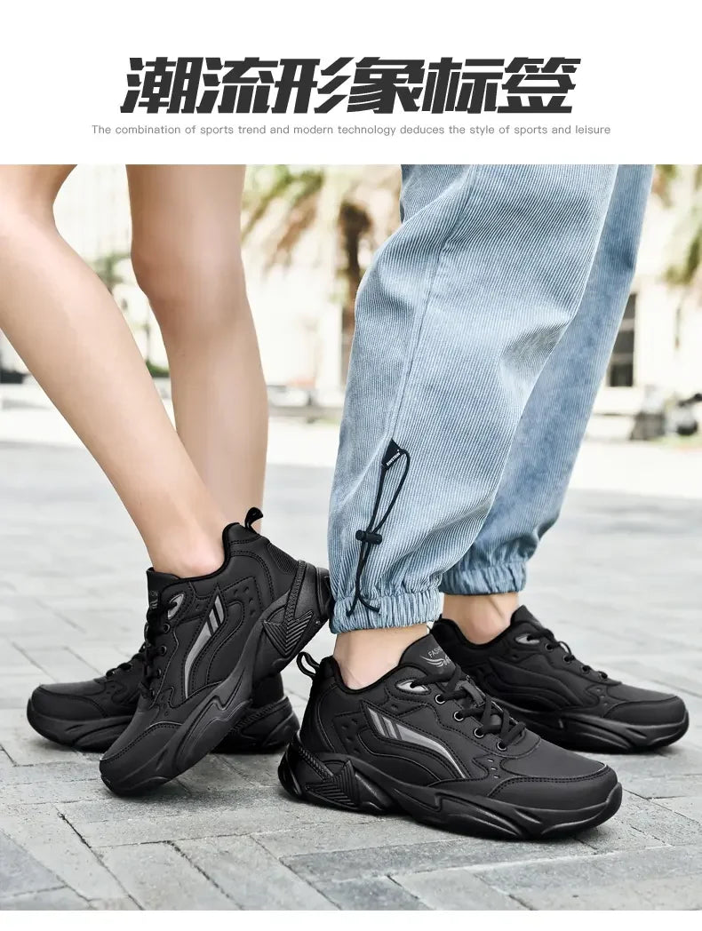 SYTK PU Leather Sneakers Men Casual Shoes Sports Boys Pure Black Plus Big Size 47 48 Tenis Masculino Shoes