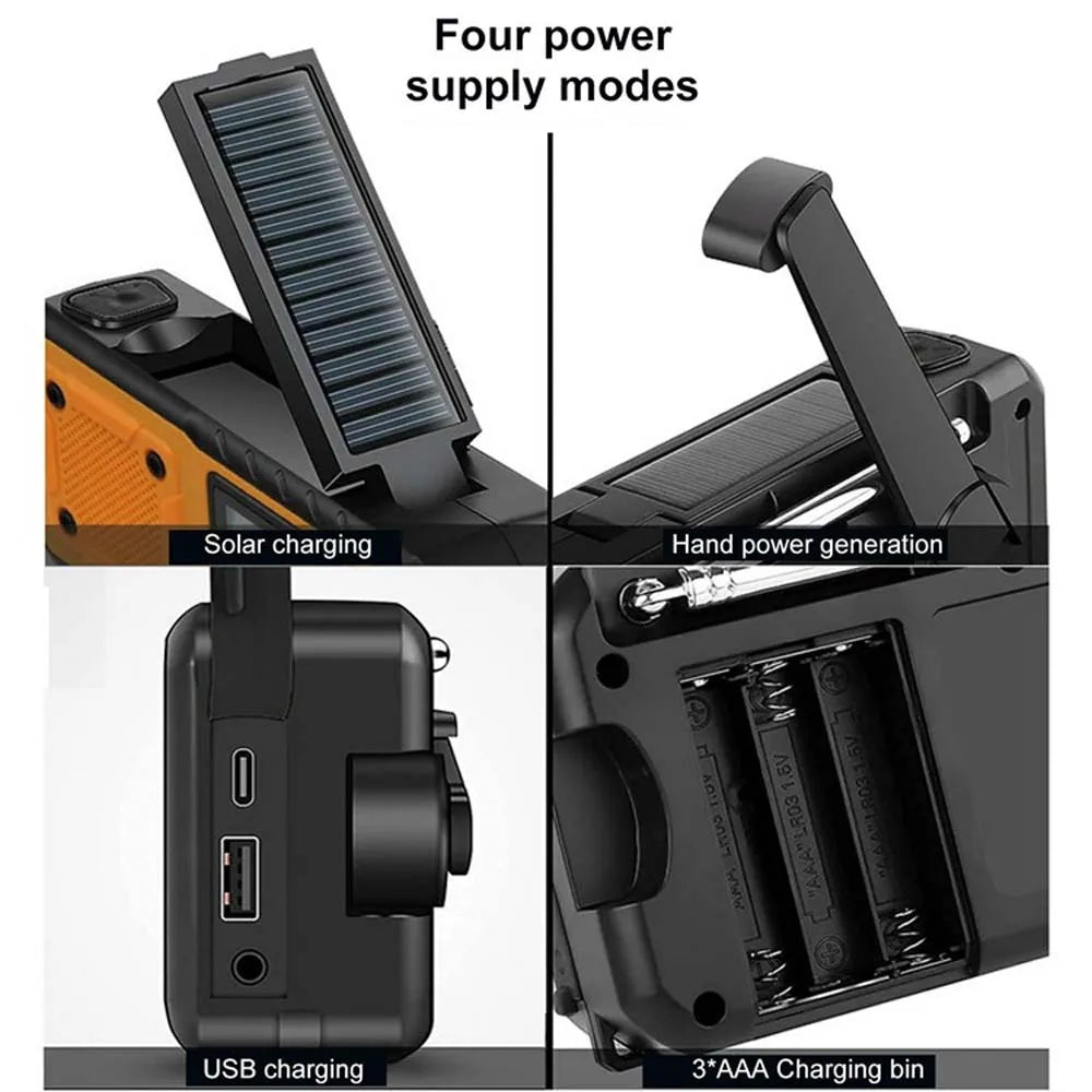 4000mAh Portable Emergency Solar Power Radio Hand Crank Charging AM/FM Weather Radio Led Reading Flashlight Bank Phone Charger