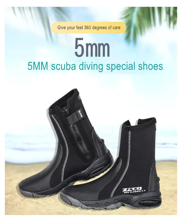 5MM Neoprene Water Sports UnderWater Hunting Spearfishing Swim Diving Boots With Side Zipper Scuba Kayaking Snorkeling Shoes