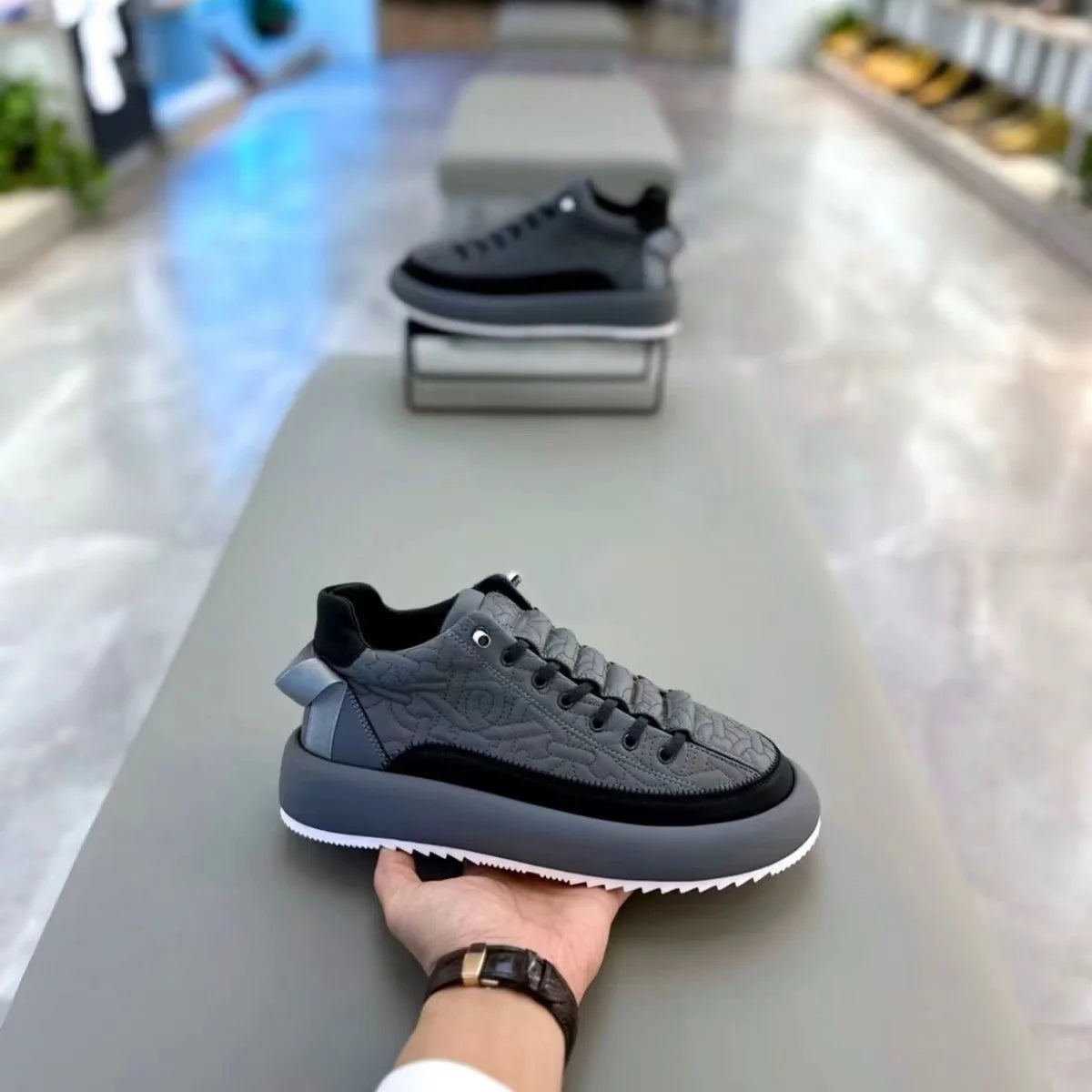 Men Chunky Sneakers Shoes Tennis Sports Slip-On Color Block Height Increased Skateboarding Walking Shoes Casual Shoes for Male