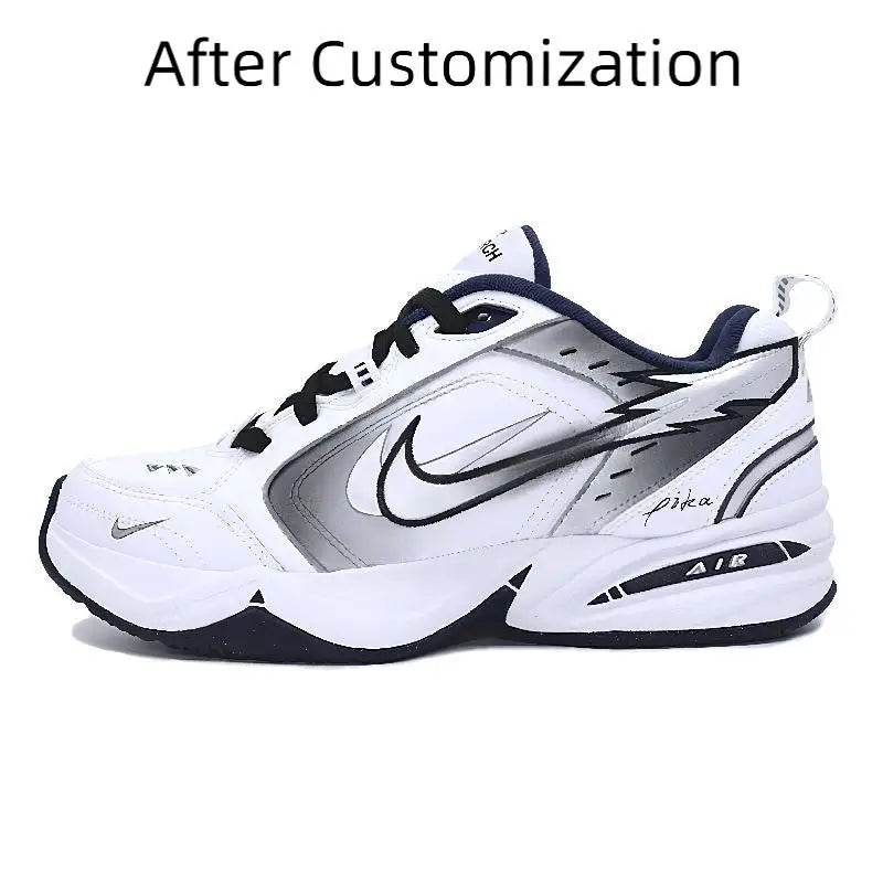 【Customize】Nike Air Monarch 4 Chunky Sneakers Unisex Low-top White/Silver/Black Sneakers shoes 415445-102