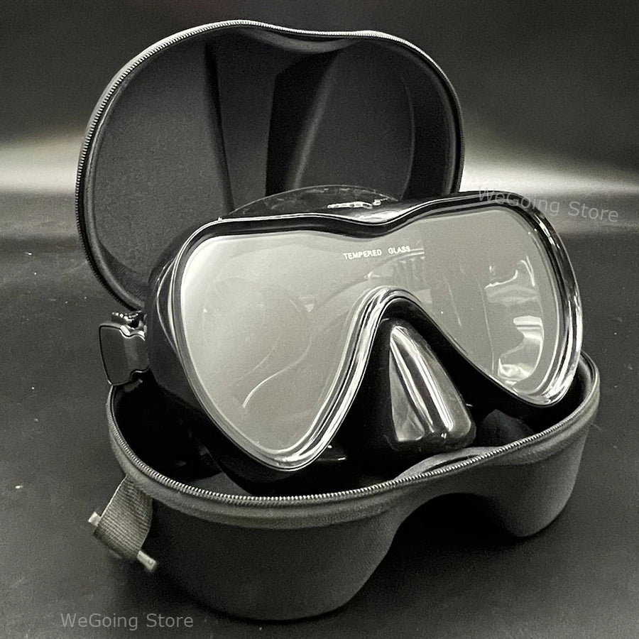 Dropshiping Adult Tempered Glass Tinct Scuba Diving Goggles Soft Silicone Swimming Mask Pack In Black Zipper Case