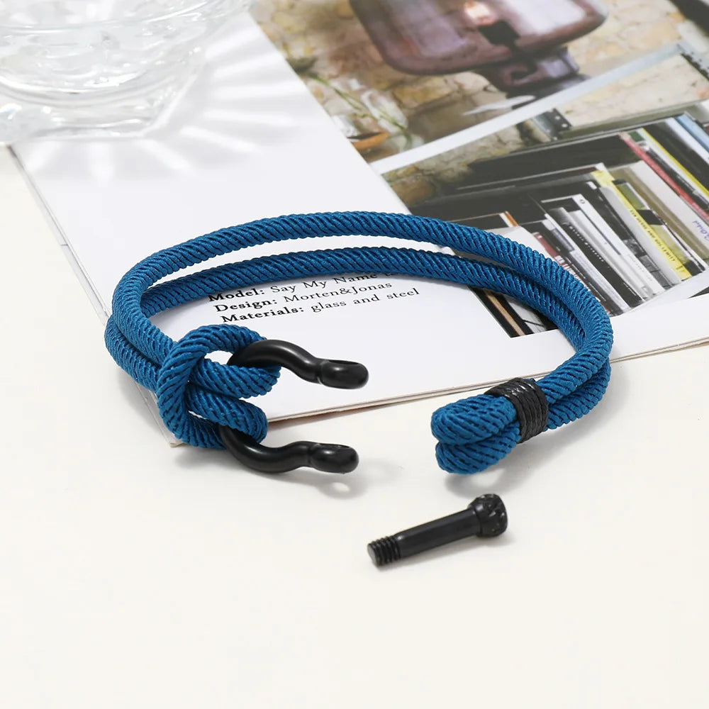 Men Punk Rock Bracelet for Men Women Marine Sailor Rope Nautical Survival Shackle Bracelet Stainless Steel Sport Bracelet