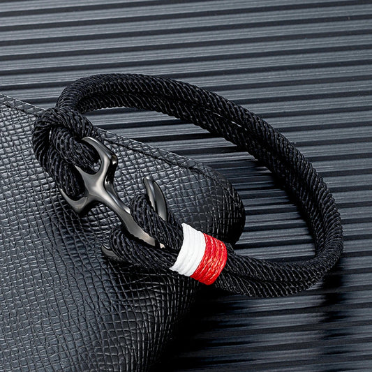 MKENDN Black Anchor Bracelets Men Women Double Strand Nautical Rope Bracelet Stainless Steel Sport Buckle Maritime Jewelry