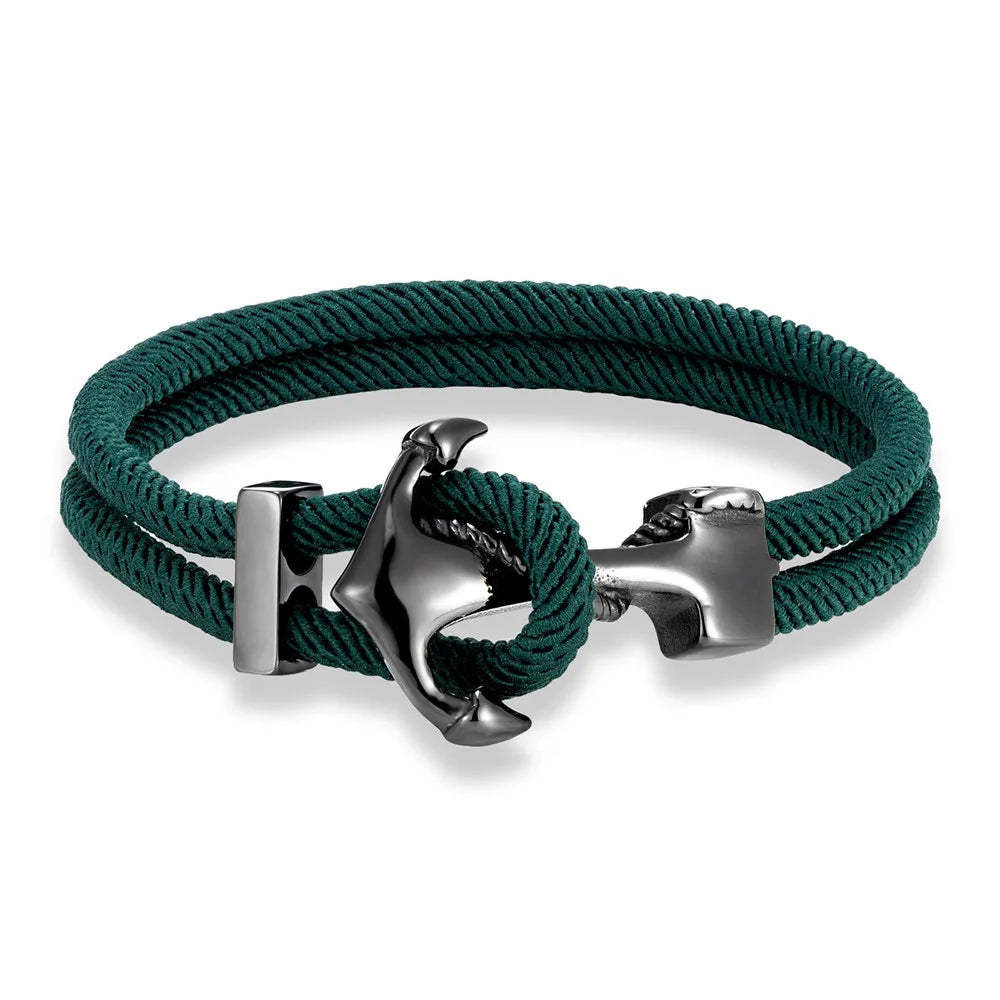 MKENDN Navy Anchor Bracelets Men Double strand Nautical Rope Bracelet Women Black Stainless Steel Surfer Sport Hook