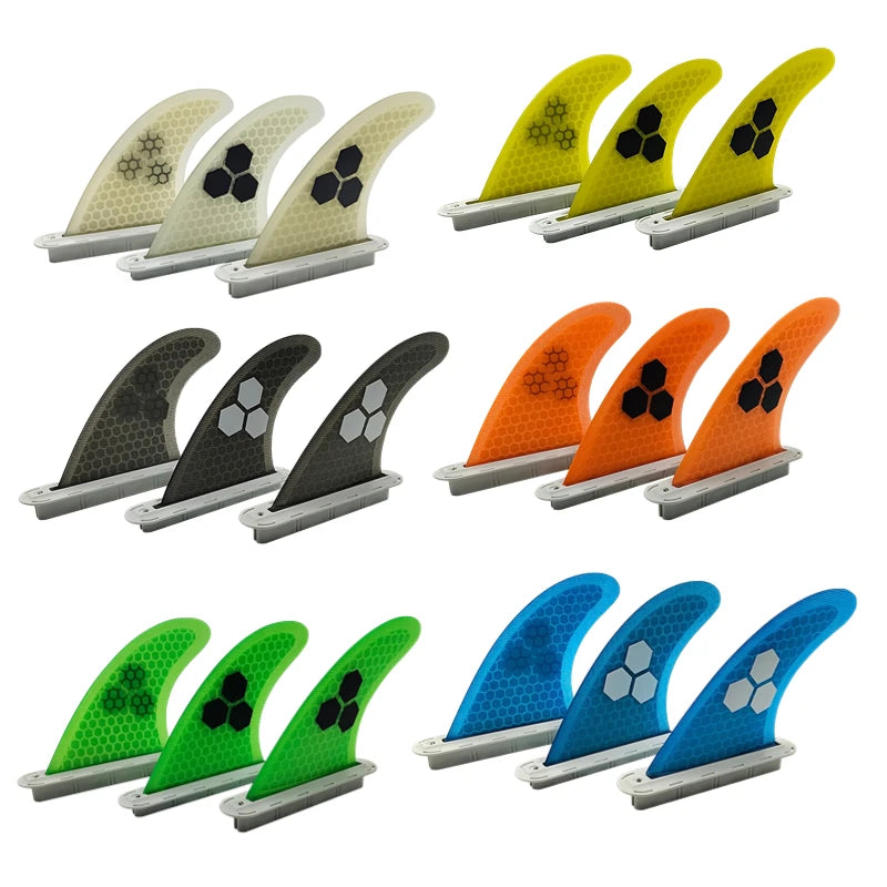 Tri fin set Single Tabs Fins S/M/L surf fins surfboard fin orange/yellow/blue/grey/green with black logo Honeycomb Fibreglass