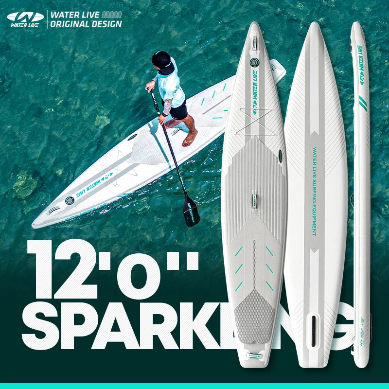 WATER LIVE Sparkling 12’ 0" Inflatable Surfing Board Pointed Design Cruise Travel Paddle Board With Safety Rope 12’ 0"x28"x6"