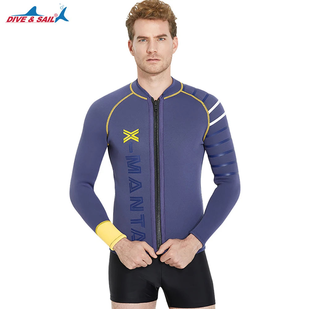 3MM Wetsuit Neoprene Men Underwater Kitesurf Surf Surfing Spearfishing Jacket Front Zip Wetsuit Scuba Diving Snorkeling