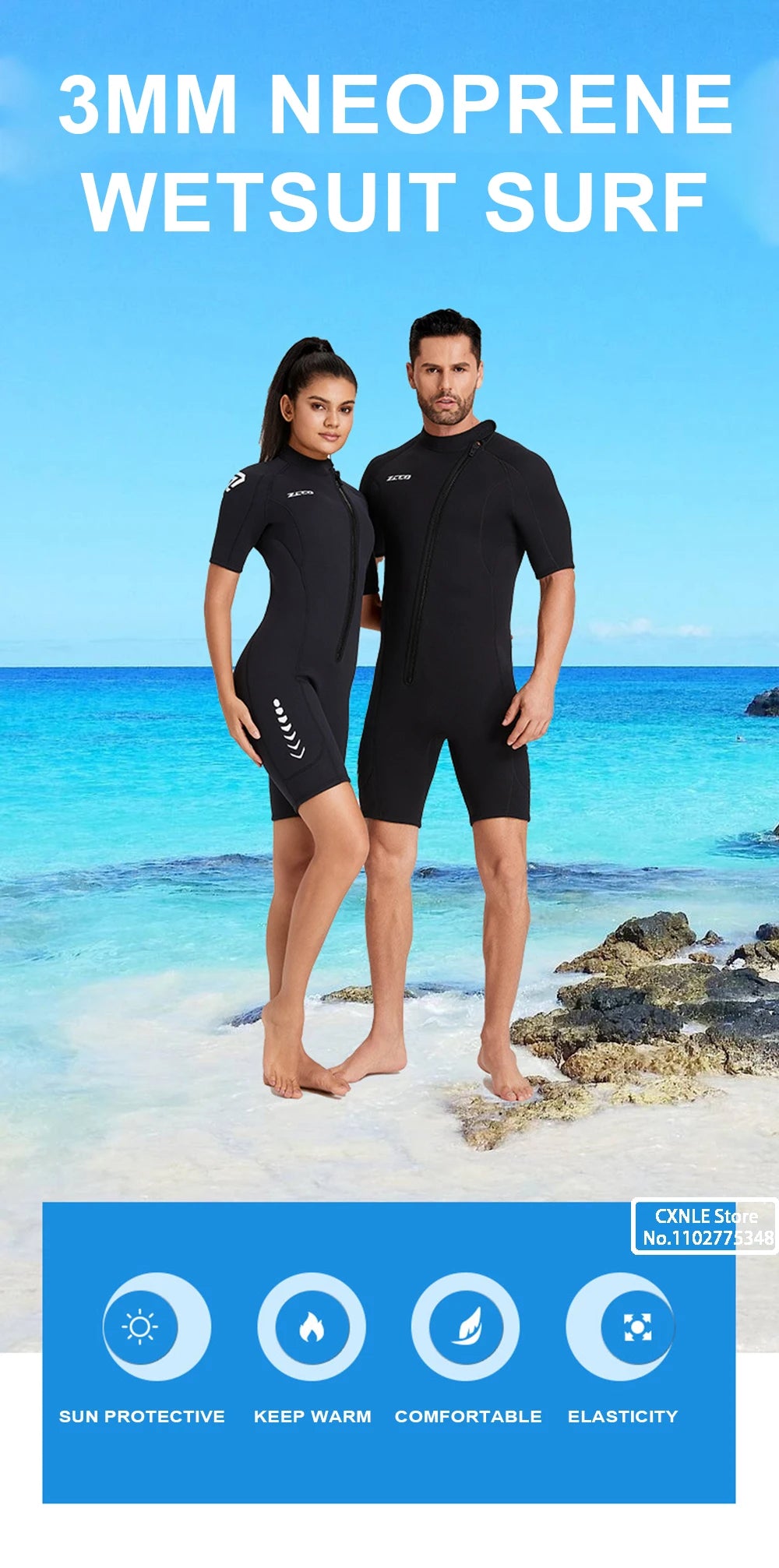 Wetsuit 3mm Neopreno Surf Suit Short Sleeve Swimwear Kitesurf Scuba Diving Suit Spearfishing Swimsuits Rash Guards Men Women