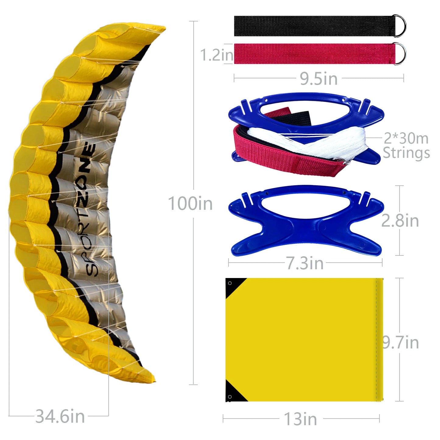 NEW High Quality  2.5m Yellow Dual Line Parafoil Kite  WithFlying Tools Power Braid Sailing Kitesurf Rainbow Sports Beach